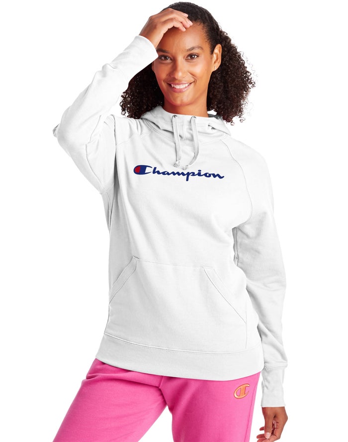 Champion Hoodie Dames - Wit - Powerblend Fleece Script Logo ( 756489-PGF )